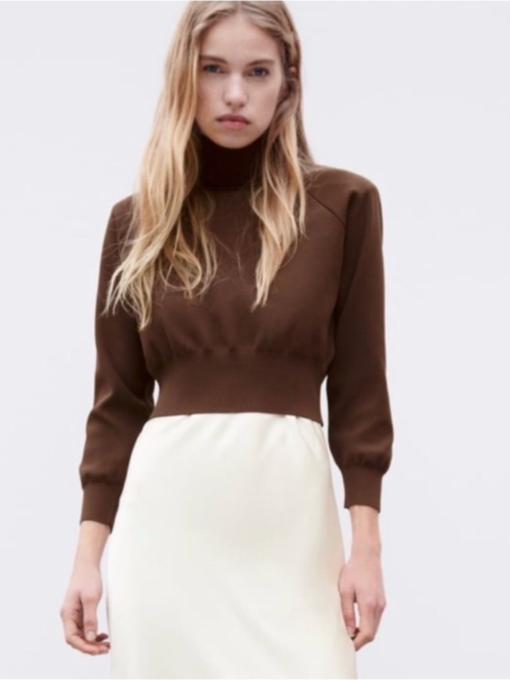 Zara Chocolate Brown Cropped Turtleneck Sweater